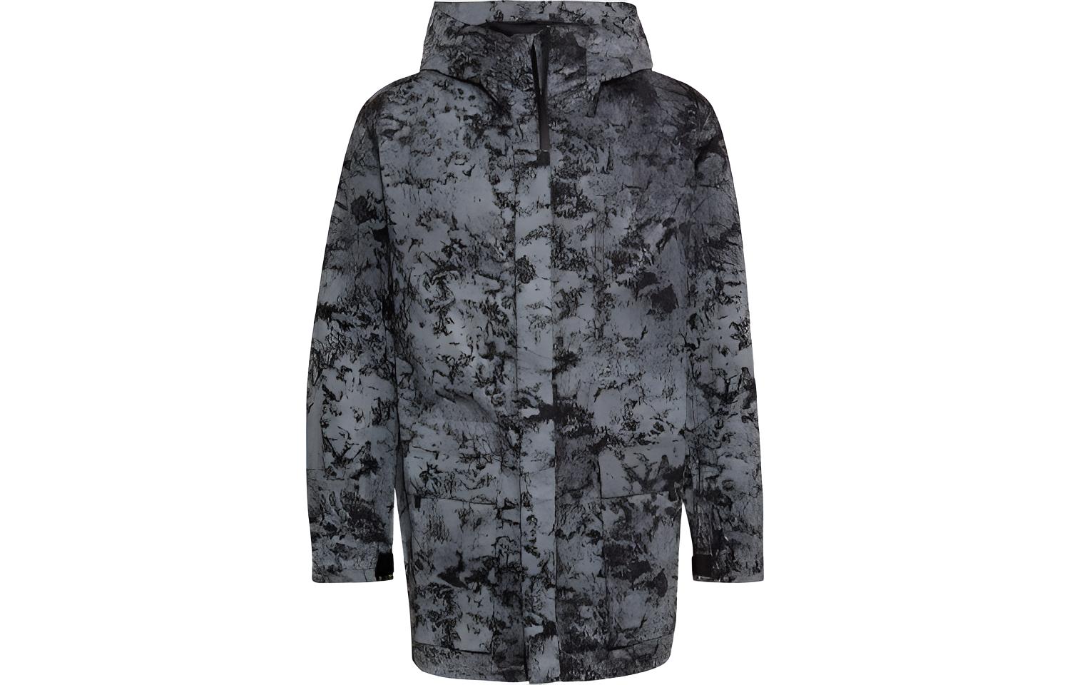 Y-3 FW21 Textured Reflective High-Neck Long Jacket Coat Grey Menswear. GV4171