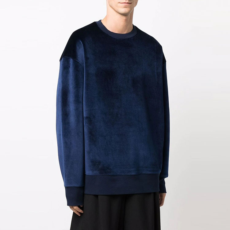 Shop Y-3 FW21 天鹅绒效果蓝色圆领卫衣 男女款 HB3340