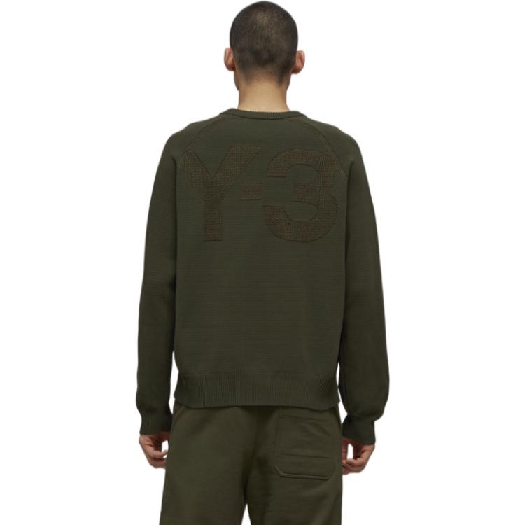 Shop Y-3 FW22 Dark Green Crewneck Sweater Lengan Panjang dengan Logo Belakang. HT4501