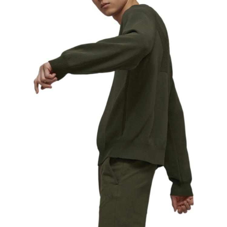 Details for Y-3 FW22 Dark Green Crewneck Sweater Lengan Panjang dengan Logo Belakang. HT4501