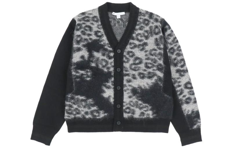 Order Y-3 FW22 Sweater Hitam Corak Jacquard Leher-V Butang Depan. HN1976