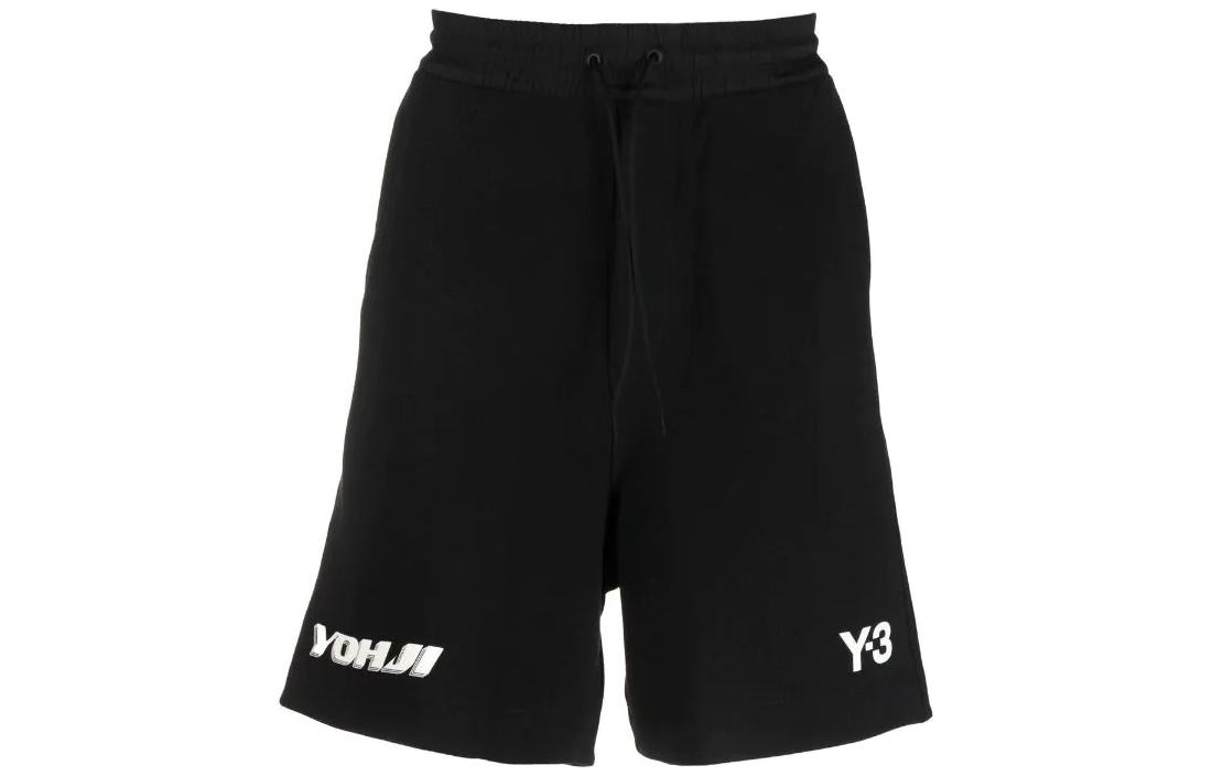 Y-3 FW22 Black Straight-Leg Shorts with Logo Print IB8612