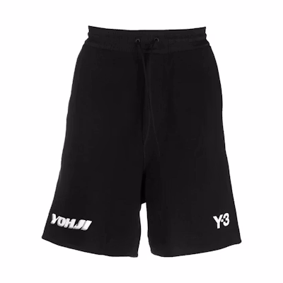 Y-3 FW22 Black Straight-Leg Shorts with Logo Print IB8612