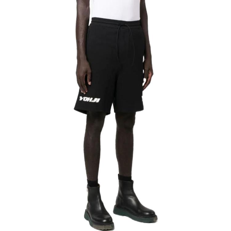 Purchase Y-3 FW22 Black Straight-Leg Shorts with Logo Print IB8612