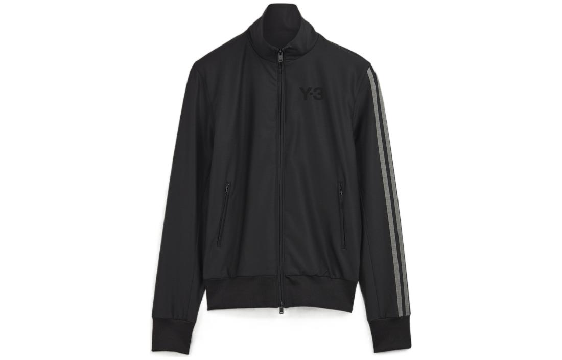 Y-3 FW22 Black Striped Trim Logo Print High Neck Jacket Unisex. IB0388