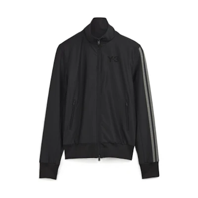 Y-3 FW22 Black Striped Trim Logo Print High Neck Jacket Unisex. IB0388
