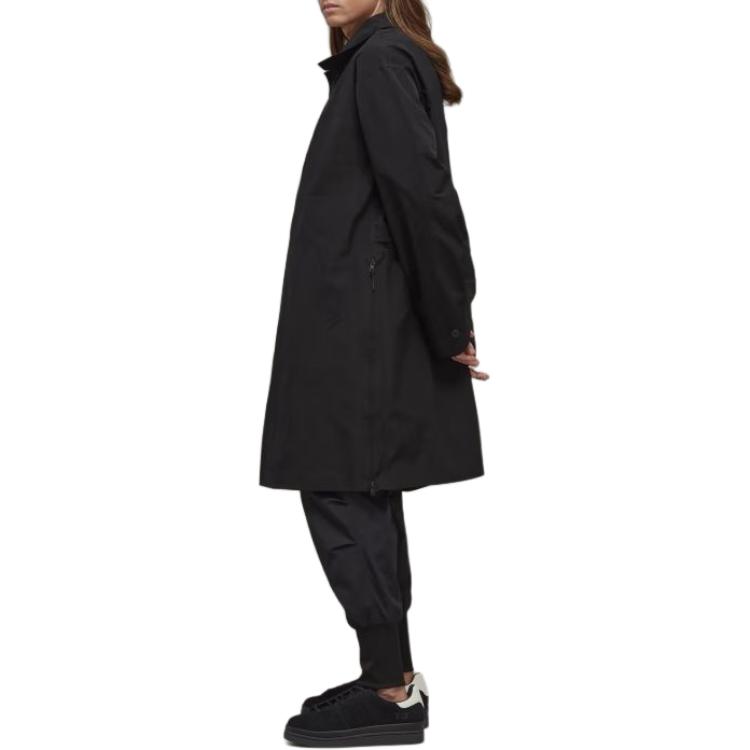 Shop Y-3 FW22 블랙 지퍼 업 긴팔 코트 미니멀 로고 HN4328