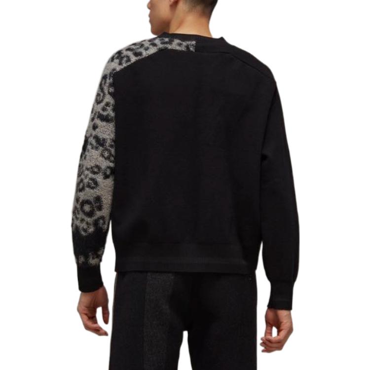 Details for Y-3 FW22 Sweater Hitam Logo Besar Leopard Knit Crewneck Klasik. HN1977