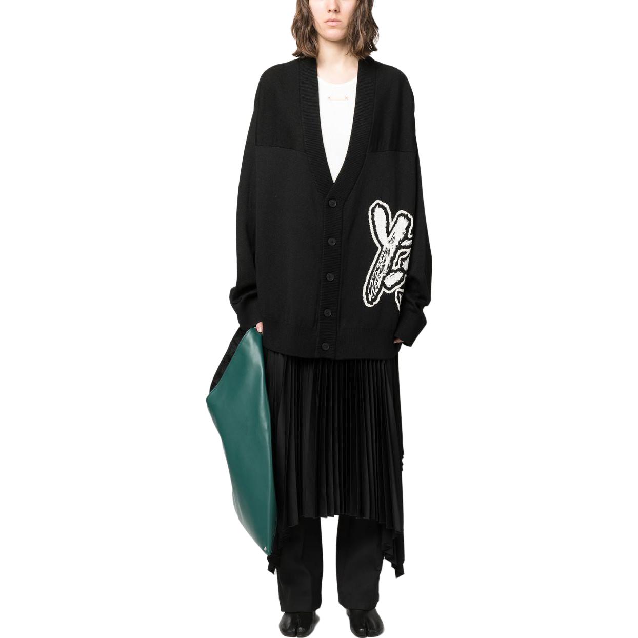 Shop Y-3 FW22 로고 니트 가디건 블랙 유니섹스 긴팔 스웨터. H44809