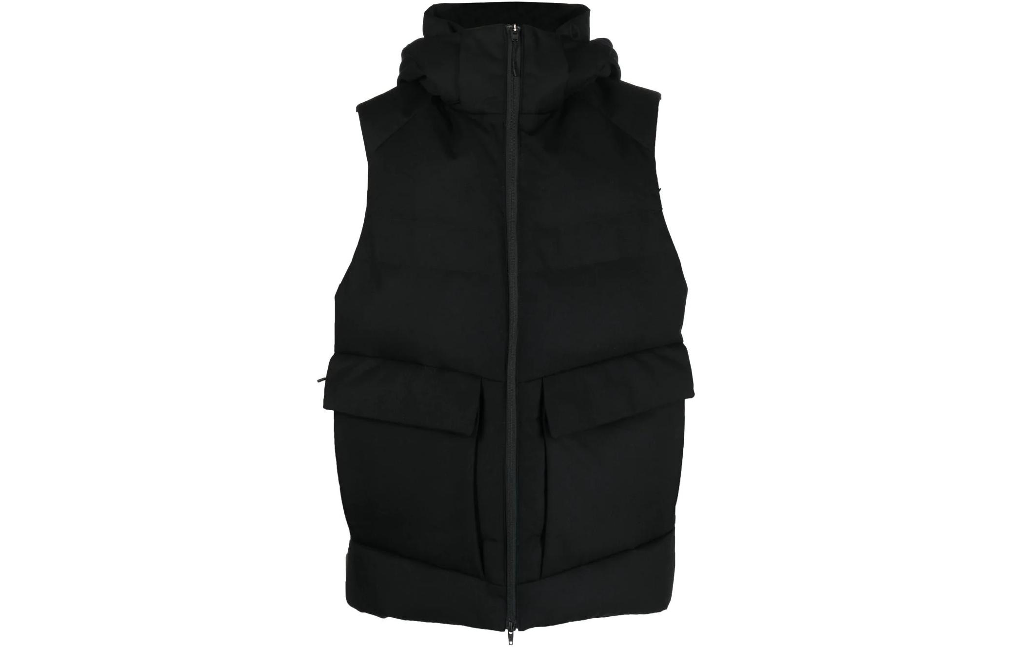 Y-3 FW22 Solid Color Casual Hooded Zip Vest Black HN4329
