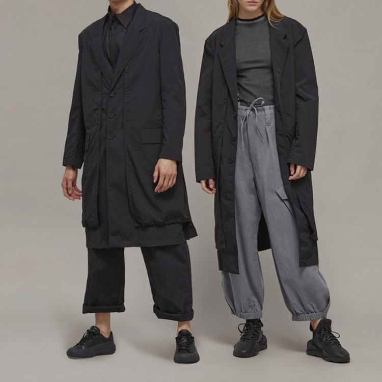 Lookbook Y-3 FW22 男女同款纯色单排扣大衣 黑色 H63051