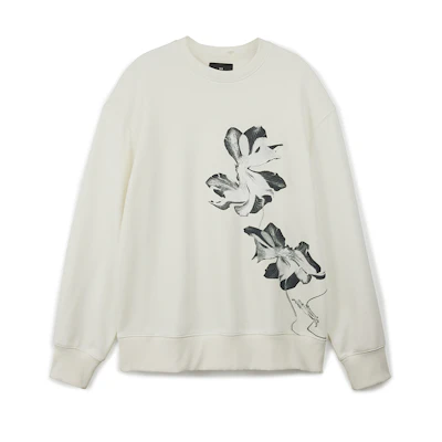 Y-3 GFX FT Crew White Floral Ink Print Unisex Pullover Sweatshirt. IV7731