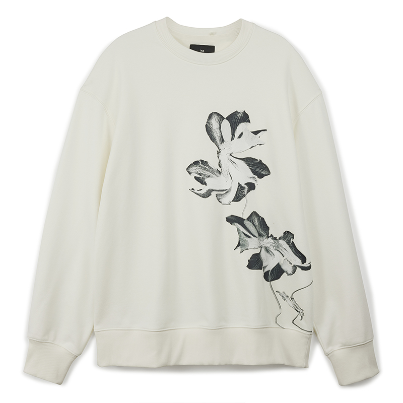 Order Y-3 GFX FT クルー ホワイト 花柄インクプリント ユニセックス スウェットシャツ. IV7731
