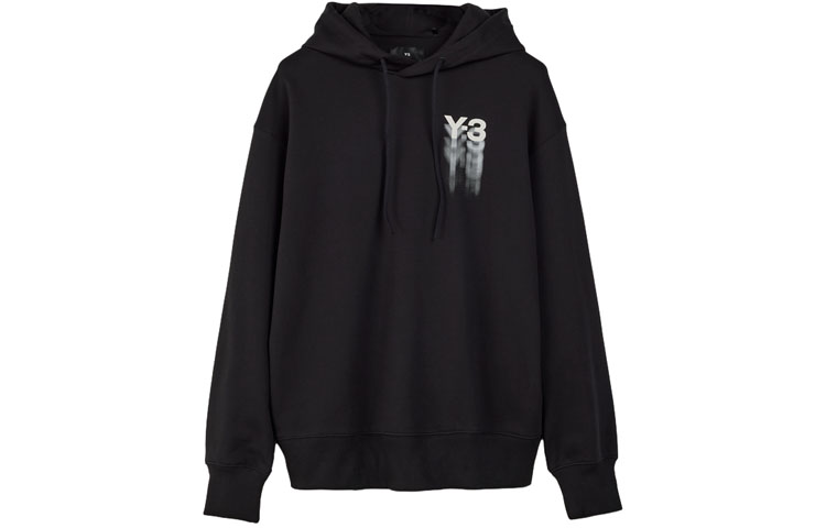 Y-3 GFX Hoodie Unisex Black Pullover Sweatshirt Relaxed Fit. IZ3169
