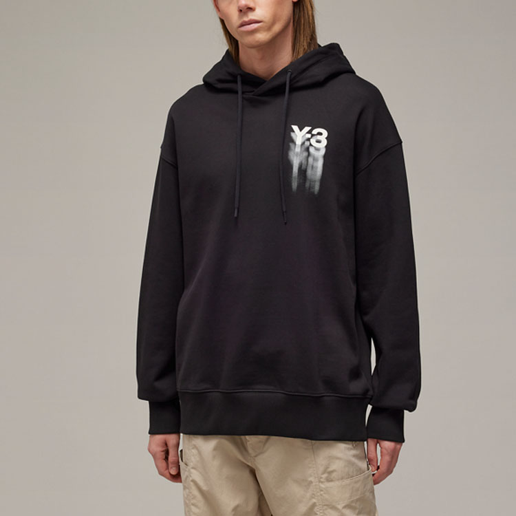 Lookbook Y-3 GFX Hoodie Unisex Black Pullover Sweatshirt Relaxed Fit. IZ3169