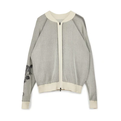 Y-3 GFX Knit Cardigan Beige Casual Unisex Printed Jacket Sweater. 50-IV5526