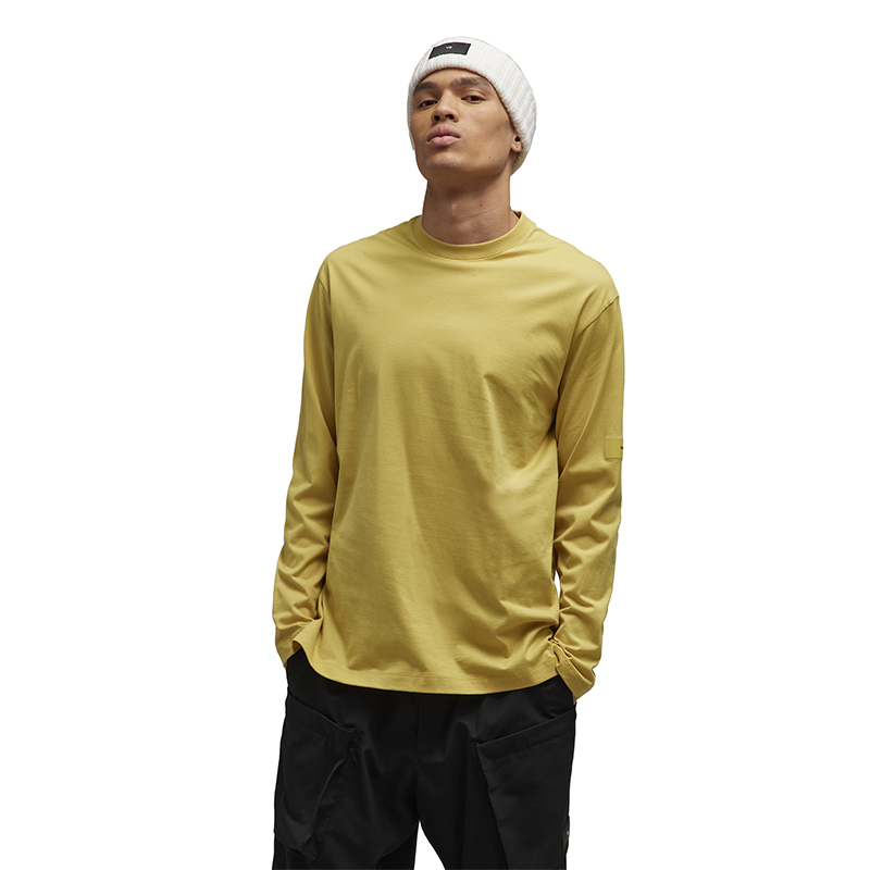 Shop Y-3 GFX ロングスリーブTシャツ イエロー カジュアル ゆったりフィット 綿シャツ IP7709