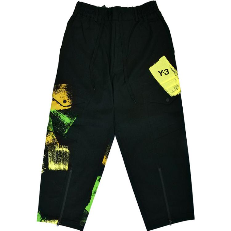 Order Y-3 GFX WRKWR 黑色塗鴉拼接潮流工裝長褲 男女款 IP7950