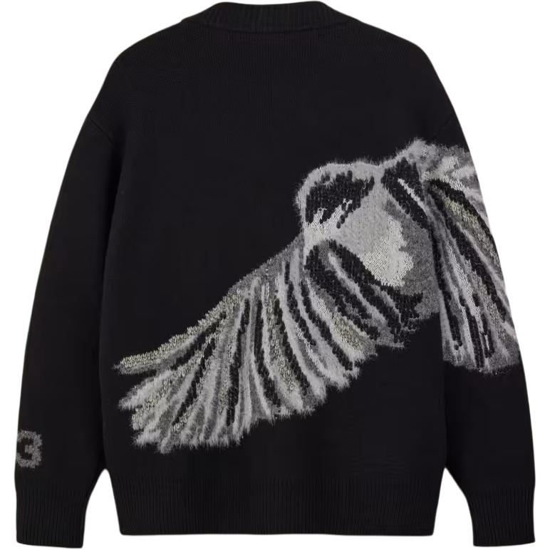 Lookbook Y-3 그래픽 니트 가디건 브이넥 버튼업 루즈핏 자수 유니섹스 - 블랙. IW7485