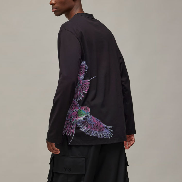 Purchase Y-3 Kaos Lengan Panjang Hitam Motif Binatang Kasual Ribbed IX5037