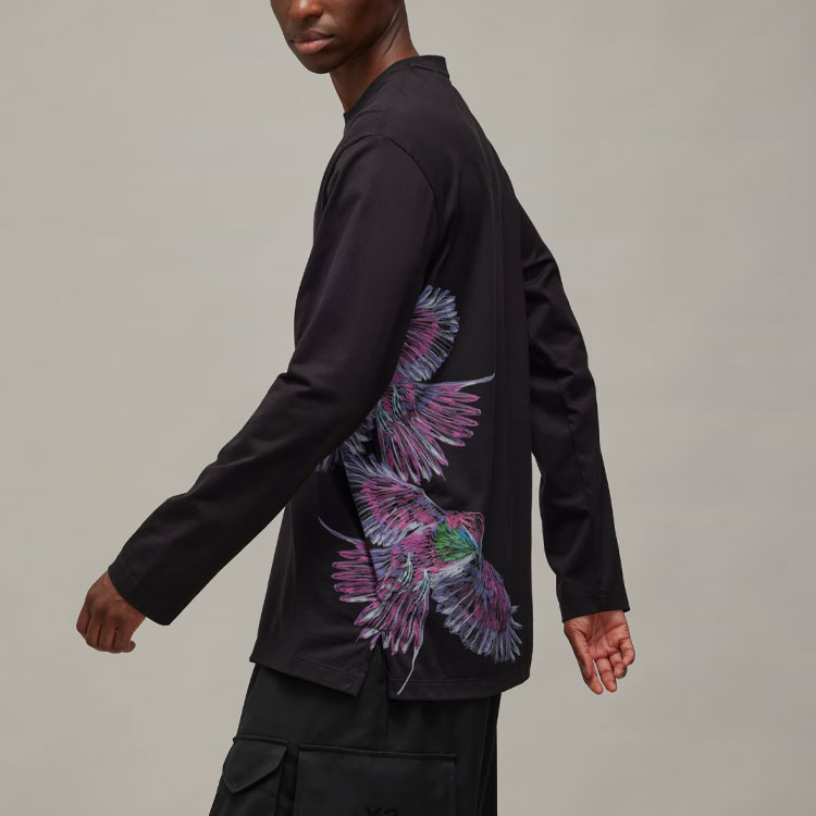 Details for Y-3 Kaos Lengan Panjang Hitam Motif Binatang Kasual Ribbed IX5037