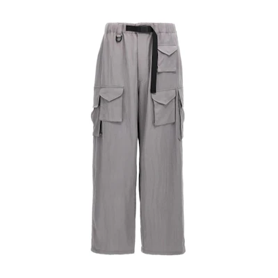 Y-3 Gray Loose Wide-Leg Multi-Pocket Casual Pants for Men. JE3454