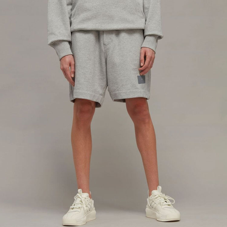 Shop Y-3 Grey Straight-Cut Casual Shorts with Logo Patch IB4792
