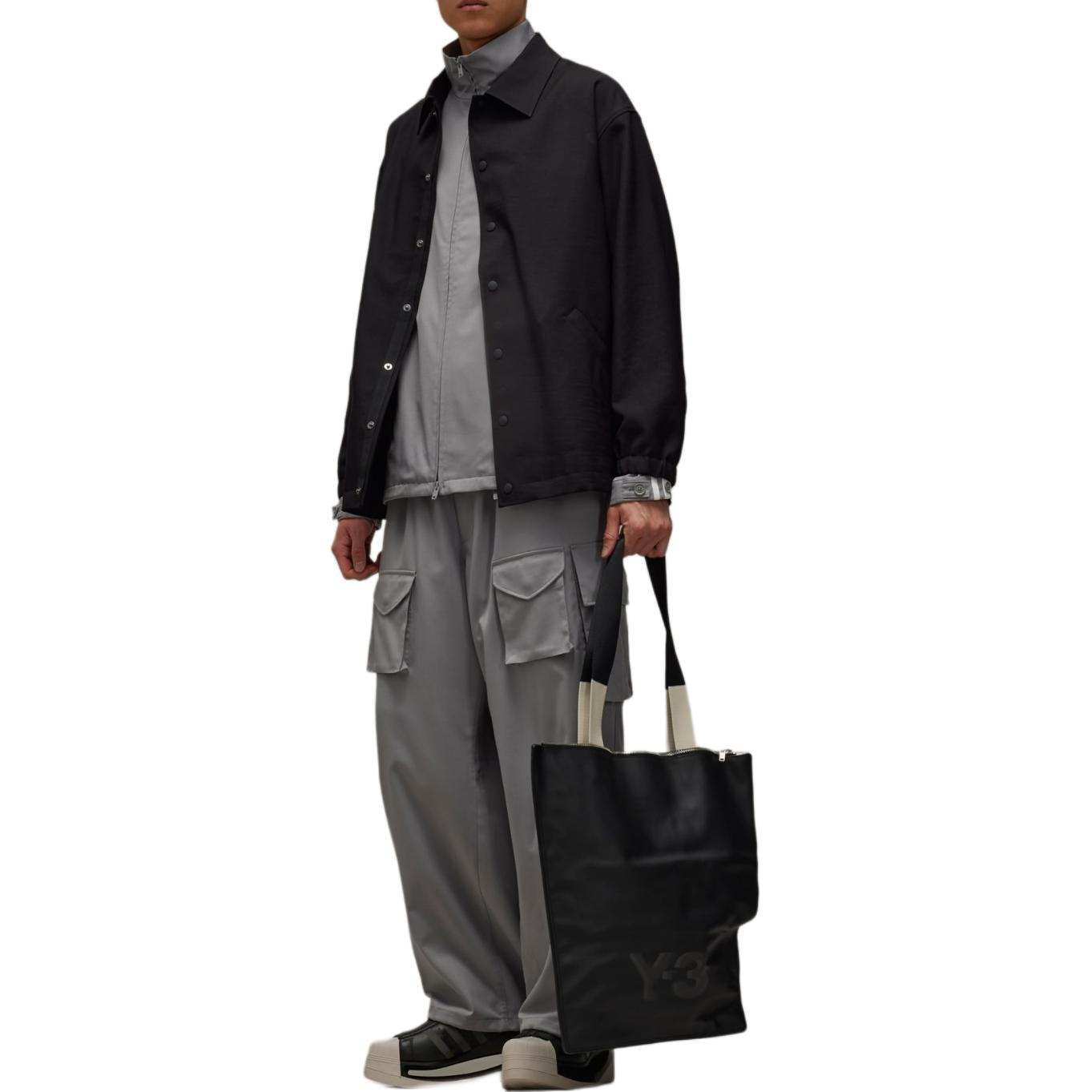 Shop Y-3 Logo Embroidered Striped Button-Up Collared Jacket Black JF6697