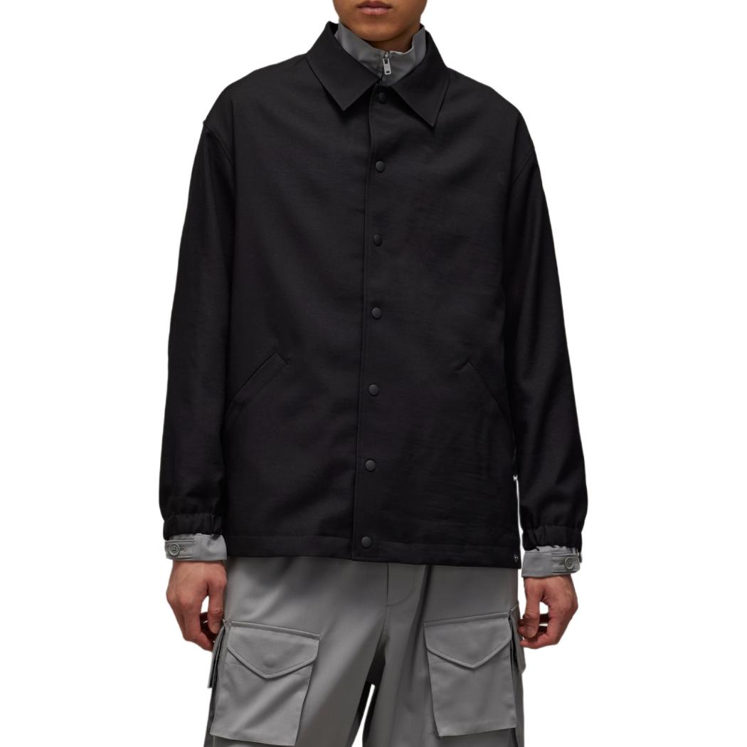 Purchase Y-3 Logo Embroidered Striped Button-Up Collared Jacket Black JF6697