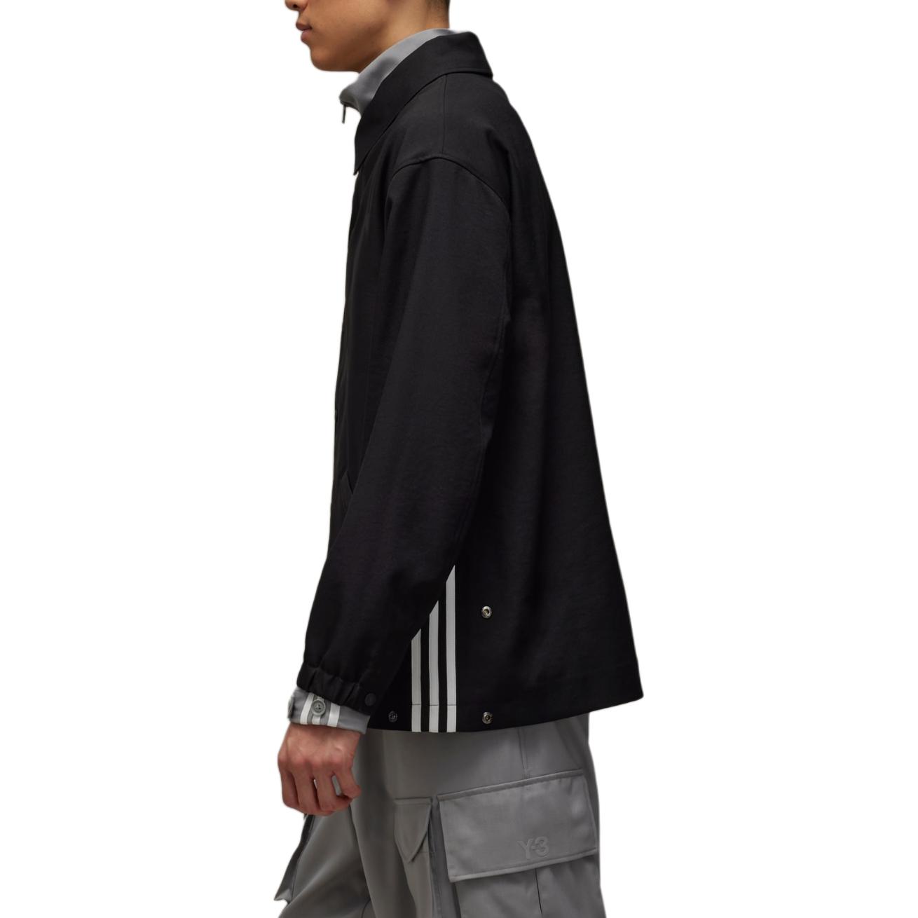 Sizing Y-3 Logo Embroidered Striped Button-Up Collared Jacket Black JF6697