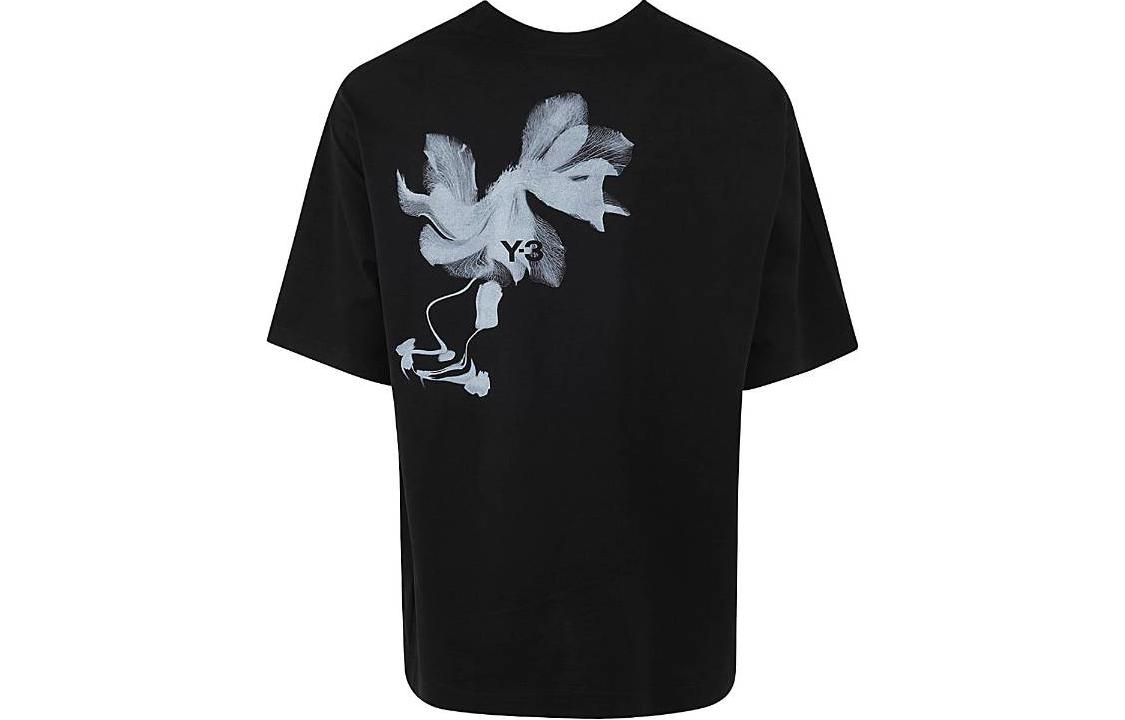 Lookbook Y-3 男士黑色短袖修身圆领印花T恤. IN4349