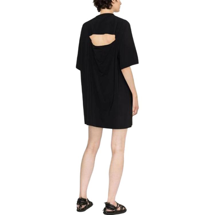 Shop Y-3 Logo Print Back Cut-Out Short Sleeve Dress Black H63067