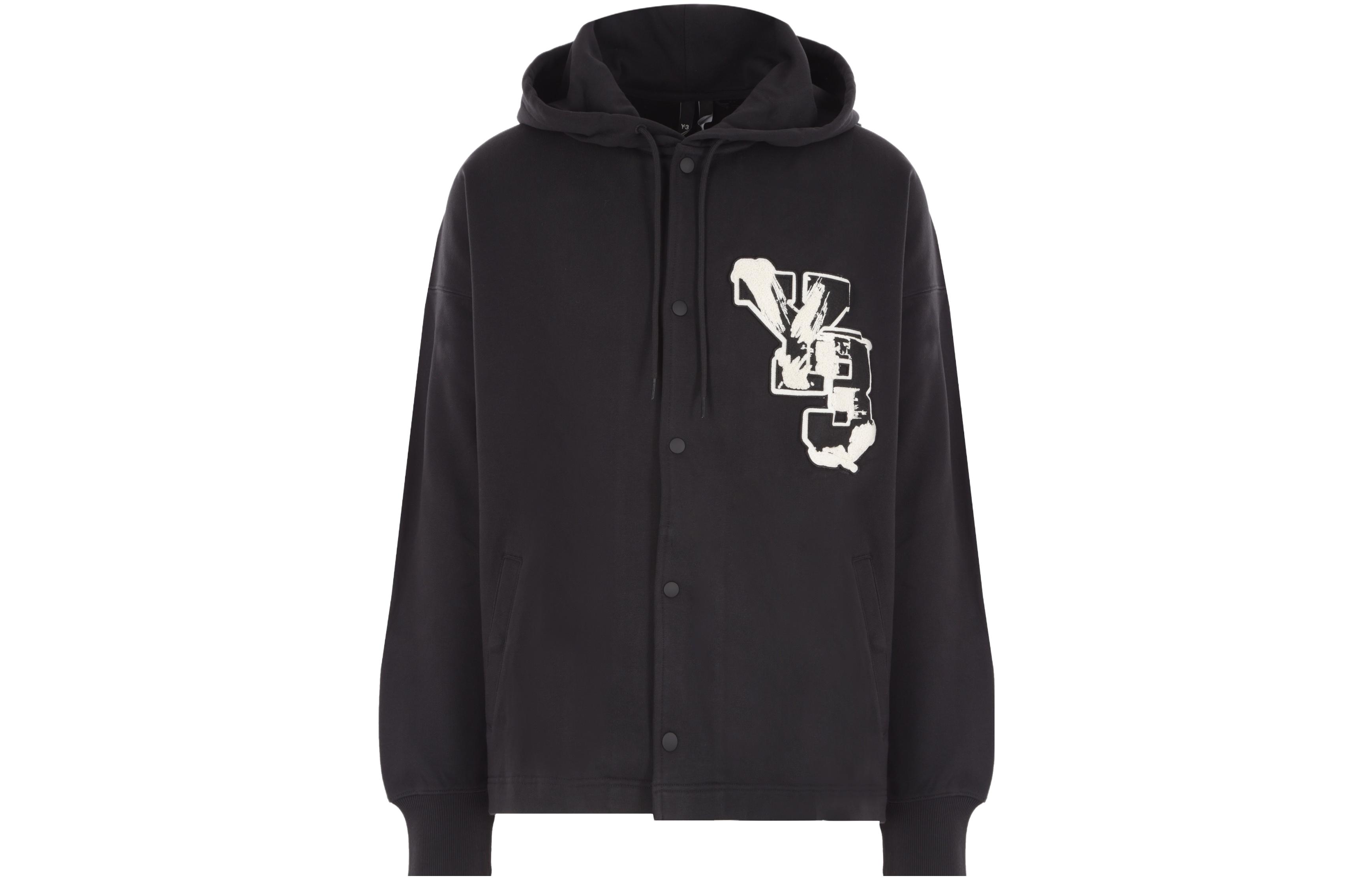 Y-3 Logo Print Single-Breasted Long Sleeve Hoodie  Black IQ2135