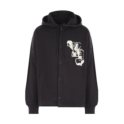 Y-3 Logo Print Single-Breasted Long Sleeve Hoodie Black IQ2135