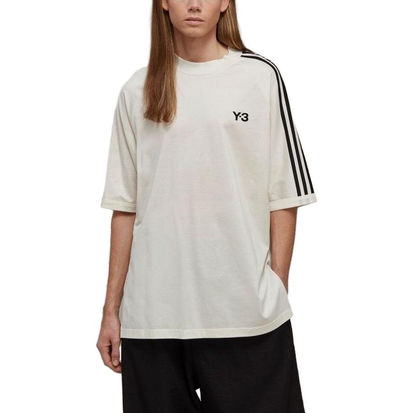 Lookbook Camiseta Unisex Blanca Y-3 Logo y Rayas Trim Crewneck HZ8871