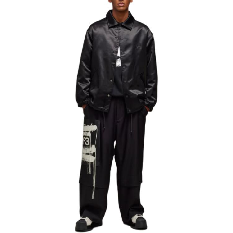Lookbook Y-3 Logo Printed Coach Jacket Black Unisex Long Sleeve Relaxed Fit JN4883