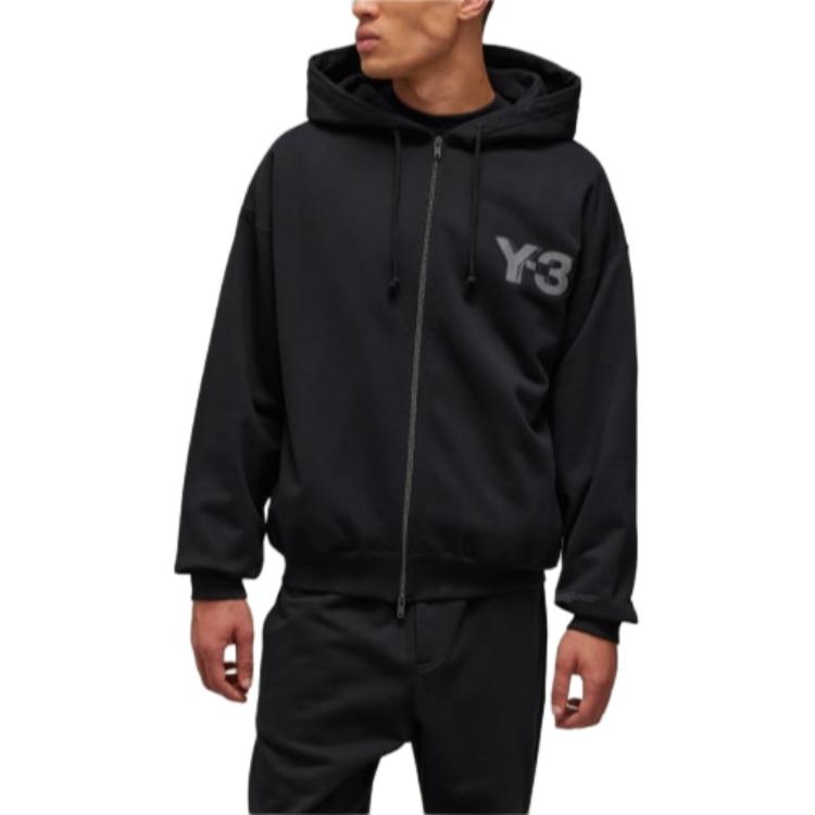 Shop Y-3 黑色拉链连帽衫 男女同款休闲连帽夹克毛衣. JE9278