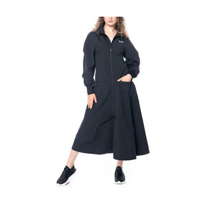 Y-3 Navy Blue Embroidered Zip-Up Long Sleeve Mid-Length Dress IL2066