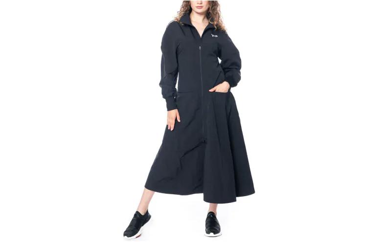 Order Y-3 Navy Blue Embroidered Zip-Up Long Sleeve Mid-Length Dress IL2066