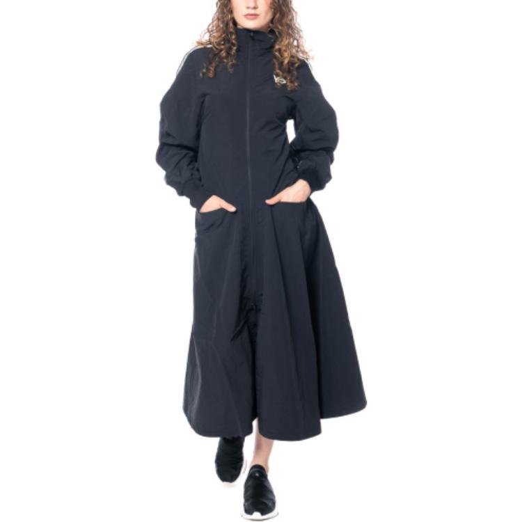 Lookbook Y-3 Navy Blue Embroidered Zip-Up Long Sleeve Mid-Length Dress IL2066