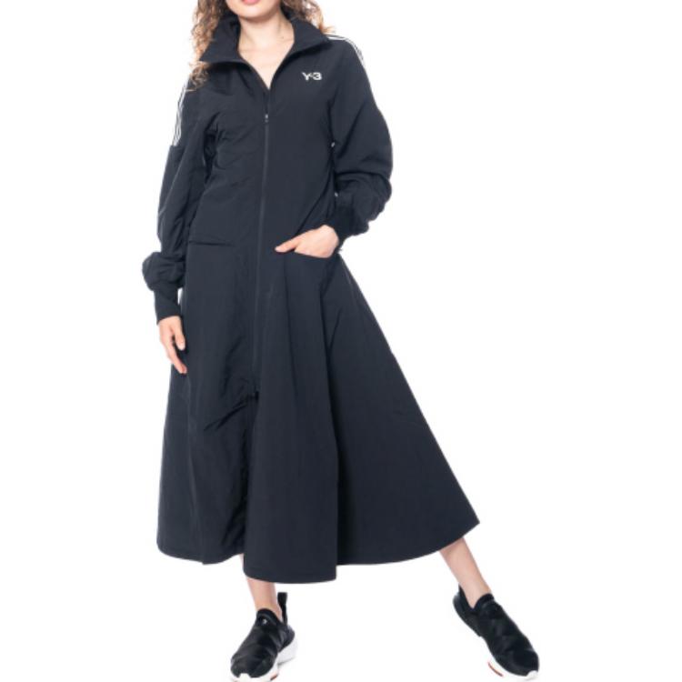Purchase Y-3 Navy Blue Embroidered Zip-Up Long Sleeve Mid-Length Dress IL2066