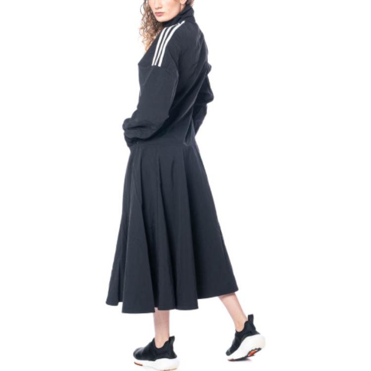 Sizing Y-3 Navy Blue Embroidered Zip-Up Long Sleeve Mid-Length Dress IL2066