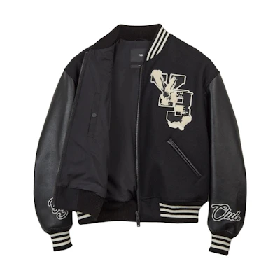 Y-3 Patchwork Full-Zip Ribbed Collar Letterman Jacket Unisex Black. IQ2133