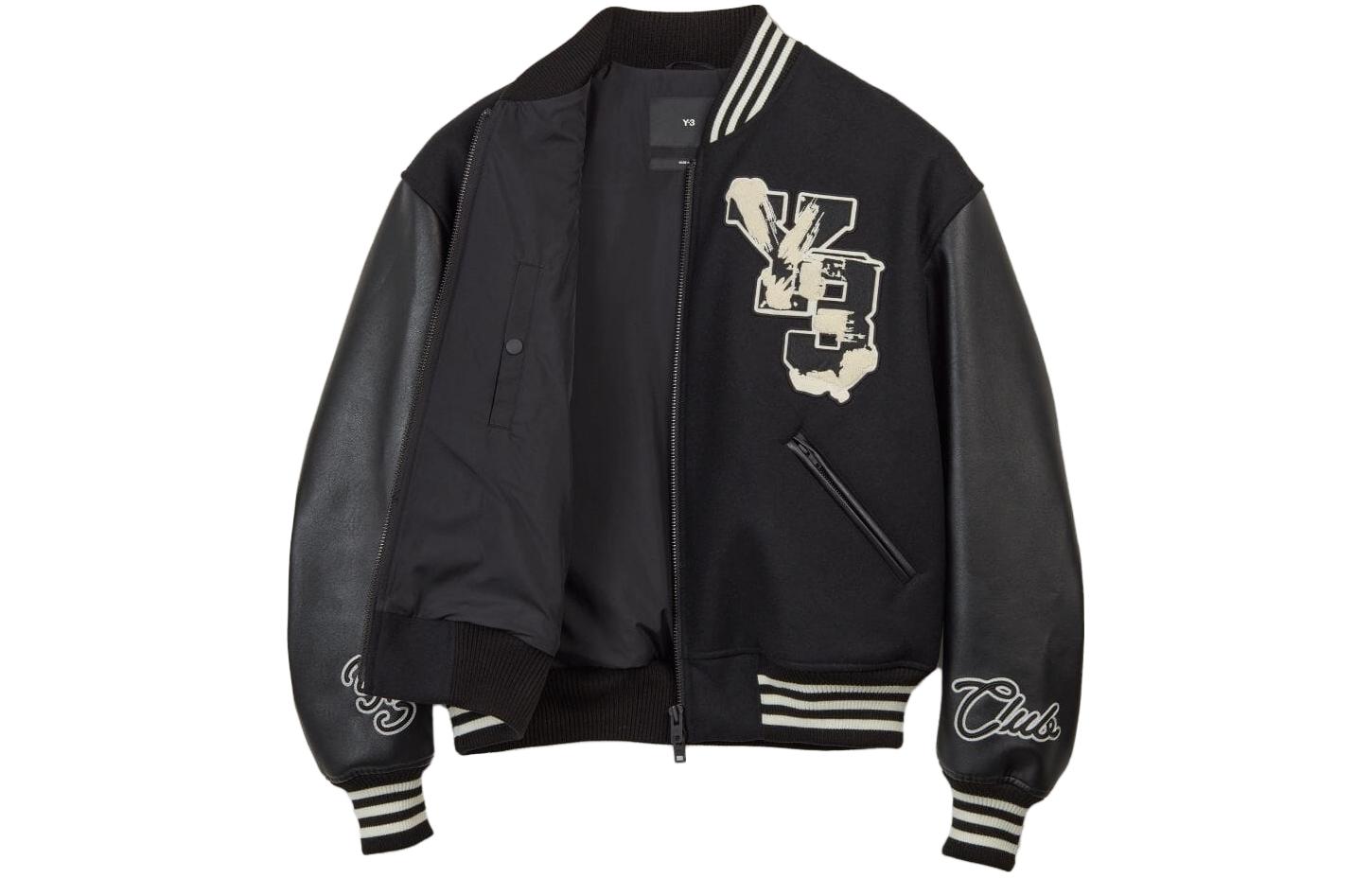 Order Y-3 Patchwork Full-Zip Ribbed Collar Letterman Jacket Unisex Black. IQ2133