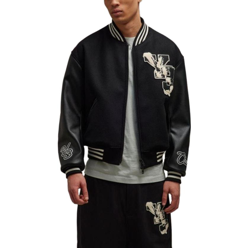Lookbook Y-3 Patchwork Full-Zip Ribbed Collar Letterman Jacket Unisex Black. IQ2133