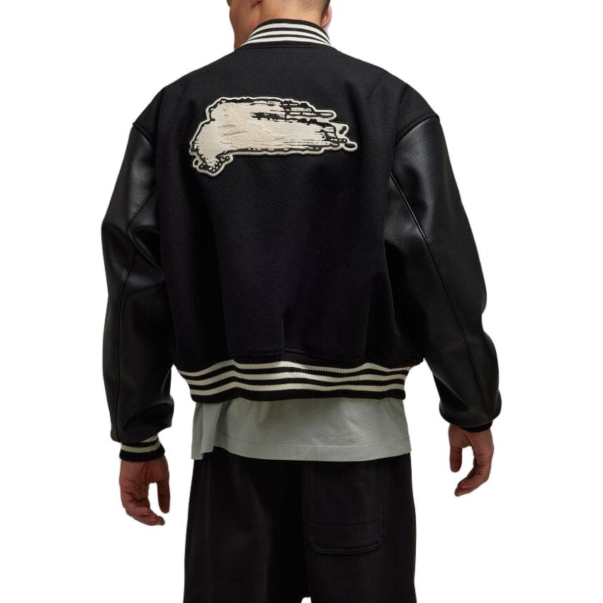 Shop Y-3 Patchwork Full-Zip Ribbed Collar Letterman Jacket Unisex Black. IQ2133
