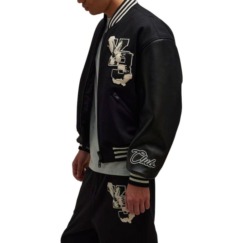 Purchase Y-3 Patchwork Full-Zip Ribbed Collar Letterman Jacket Unisex Black. IQ2133