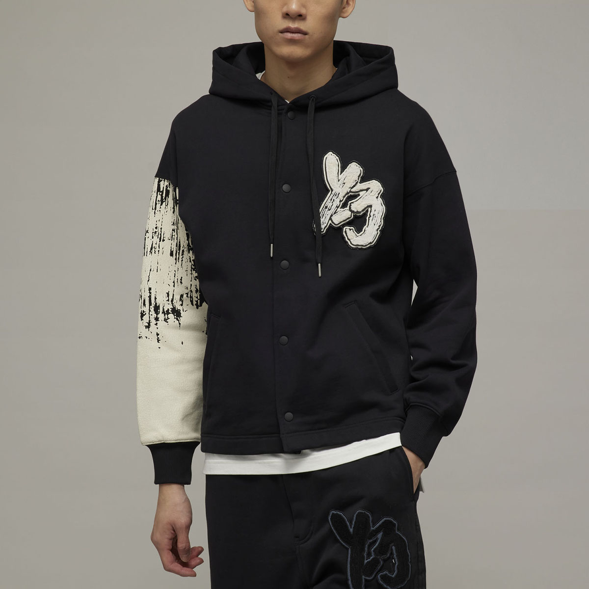 Y-3 Patterned Print Colorblock Hoodie Unisex Black. H44810 圖 4
