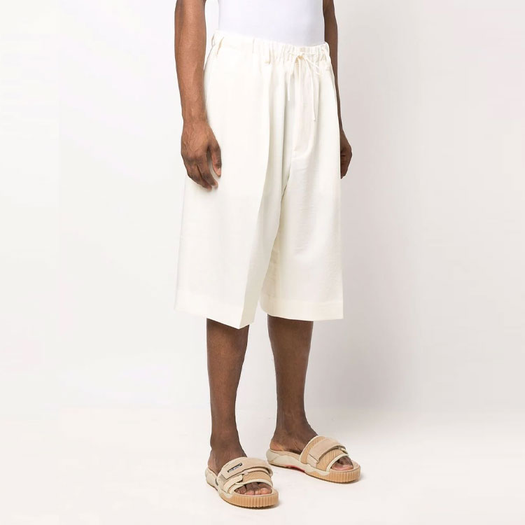 Shop Y-3 Pleated Drawstring Bermuda Shorts Off-White HG6084