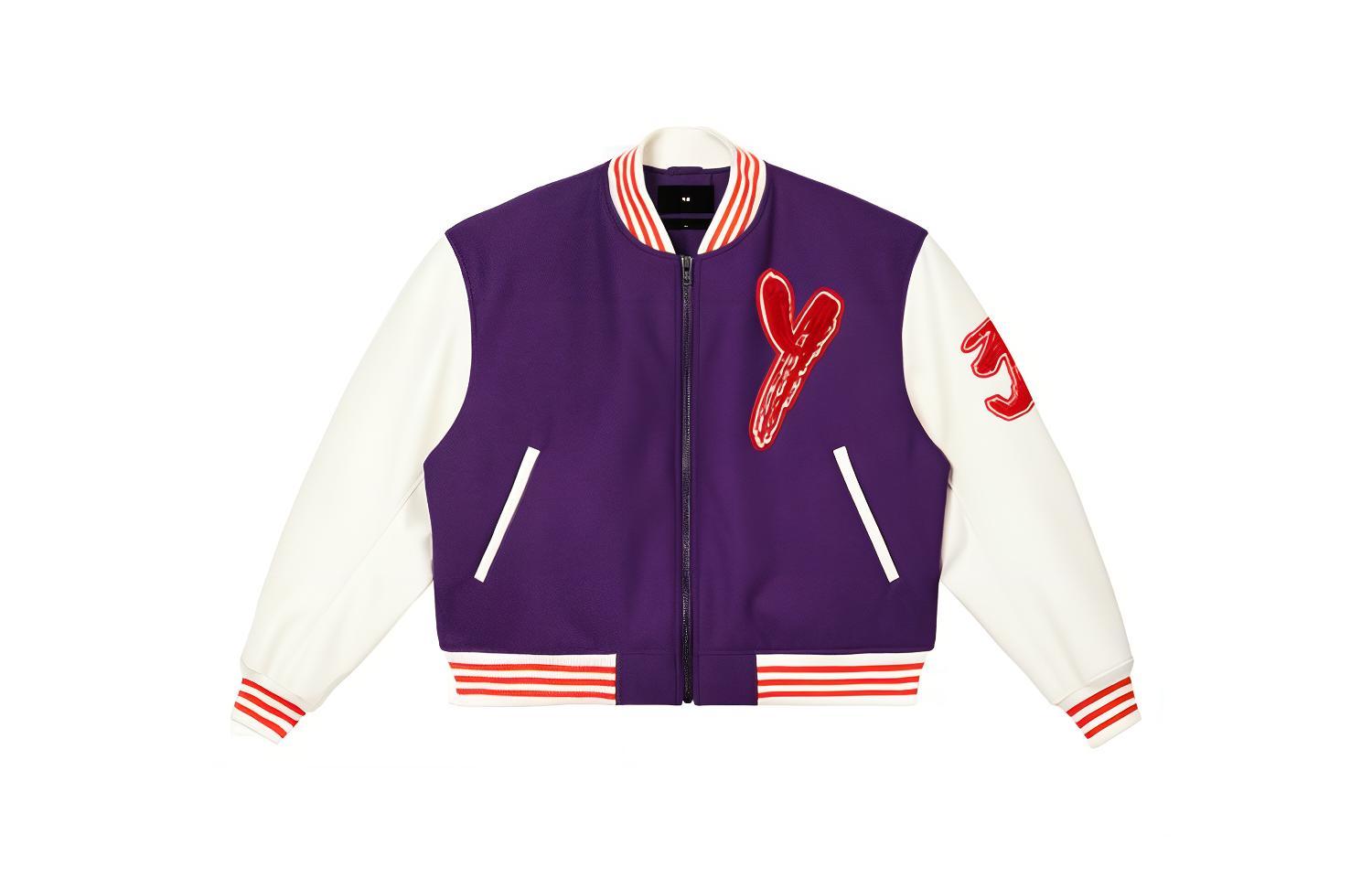 Y-3 Purple and White Colorblock Embroidered Zip Baseball Jacket Unisex. IA3106